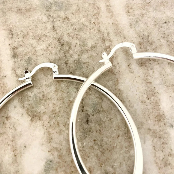 925 Sterling Silver Hoop Earrings Large Silver Hoops Modern Silver Hoops - Picture 4 of 4